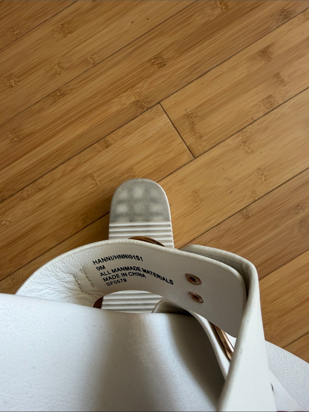 Steve Madden Ivory Slide Sandals with Gold Buckles - Picture 2 of 4